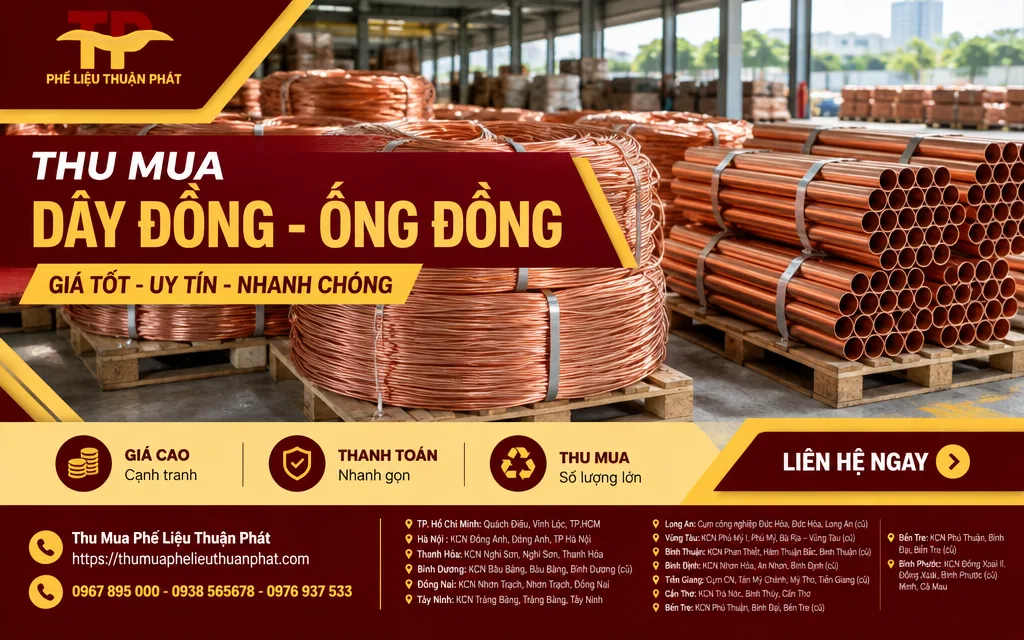 C&aacute;c nh&oacute;m d&acirc;y v&agrave; ống đồng đỏ phế liệu được ph&acirc;n loại tại kho.