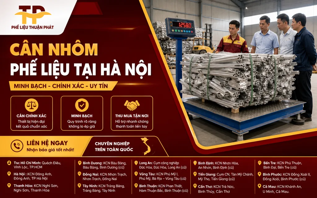 C&acirc;n điện tử c&ocirc;ng khai khi thu mua nh&ocirc;m phế liệu