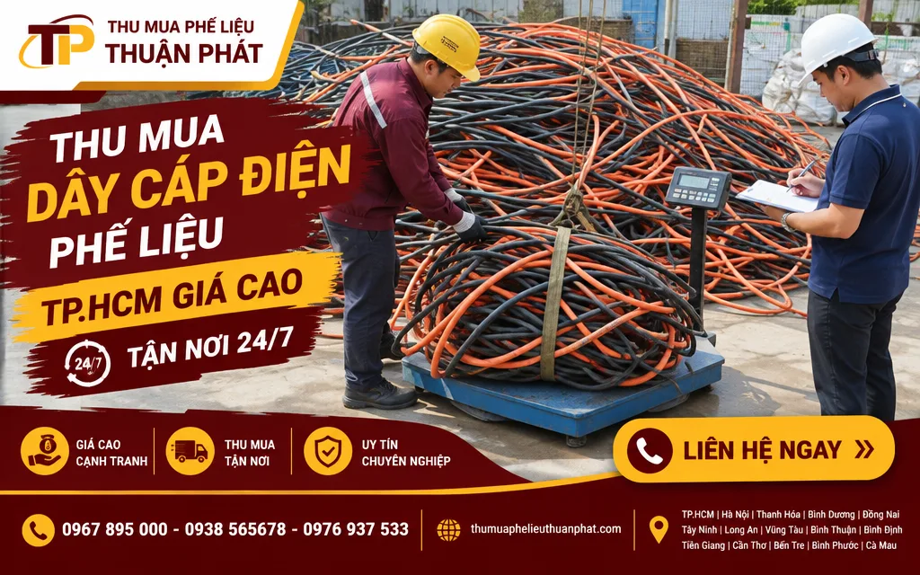 C&acirc;n đo d&acirc;y c&aacute;p điện phế liệu minh bạch tại điểm thu gom