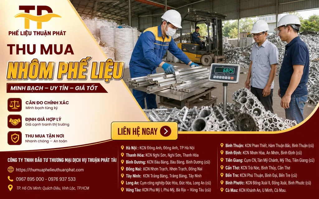 Nhân viên cân và kiểm tra nhôm phế liệu minh bạch tại kho khách hàng