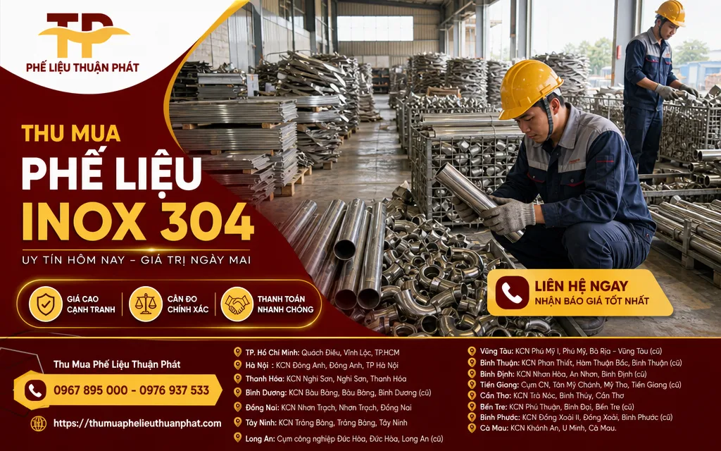 Inox 304 phế liệu được ph&acirc;n loại tại kho thu mua ở H&agrave; Nội