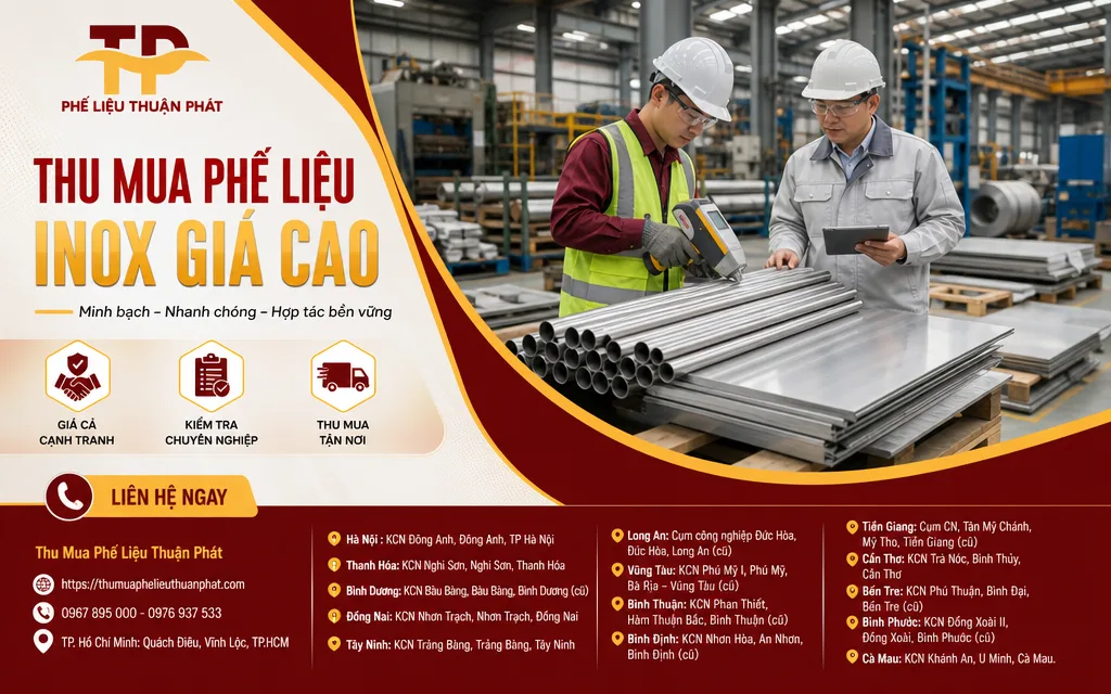 Nh&acirc;n vi&ecirc;n khảo s&aacute;t v&agrave; kiểm tra inox phế liệu tại nh&agrave; xưởng