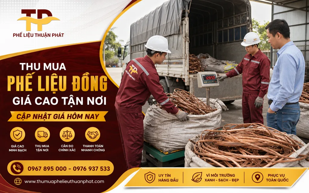Nh&acirc;n vi&ecirc;n c&acirc;n phế liệu đồng c&ocirc;ng khai tại điểm thu gom