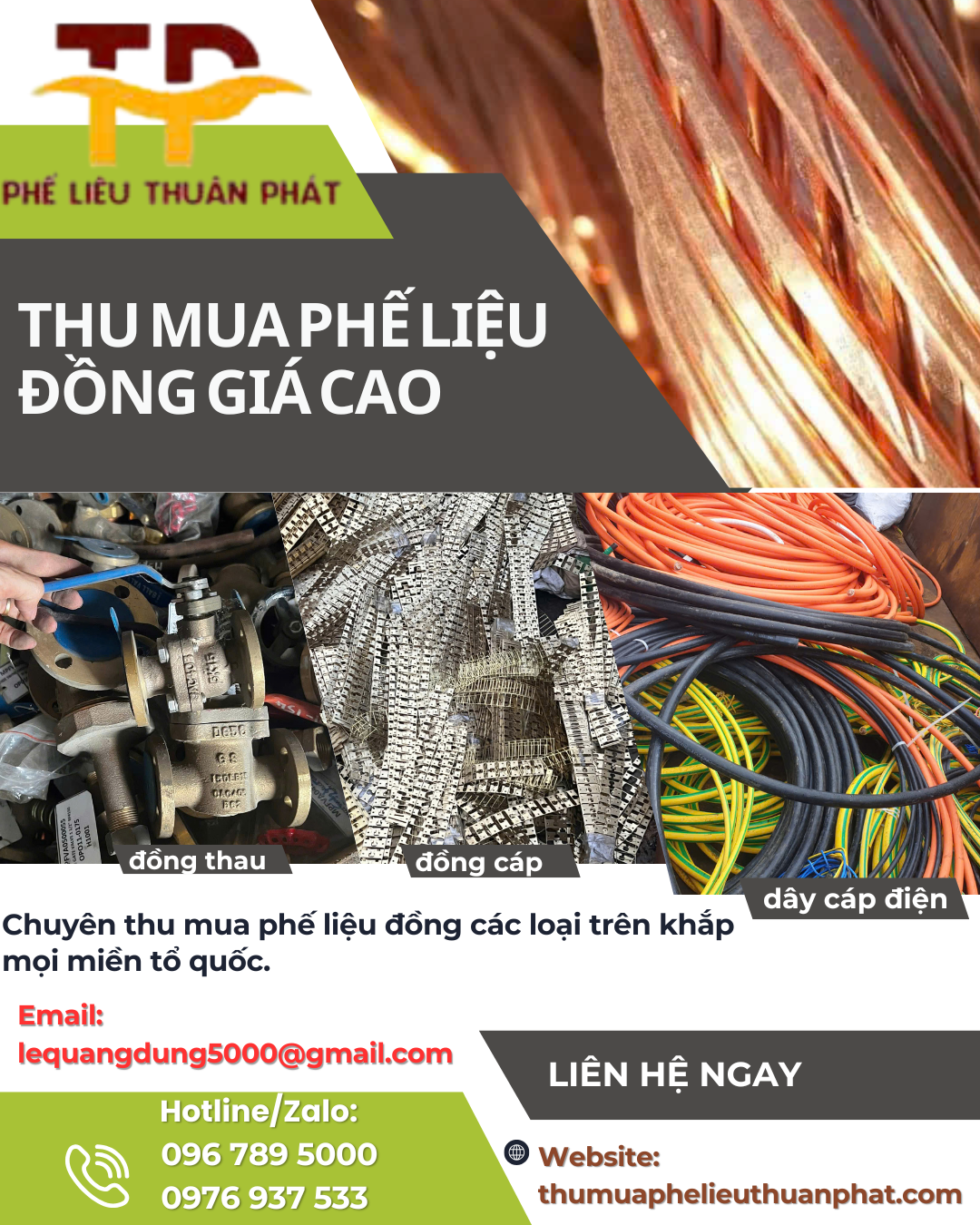 Thu mua đồng c&aacute;p phế liệu gi&aacute; cao